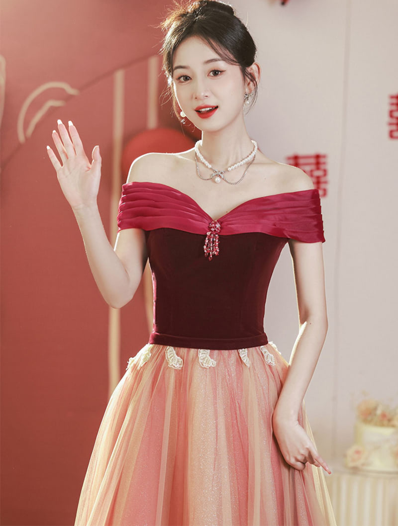 Sweet Princess Off the Shoulder Red Tulle Evening Cocktail Formal Dress01