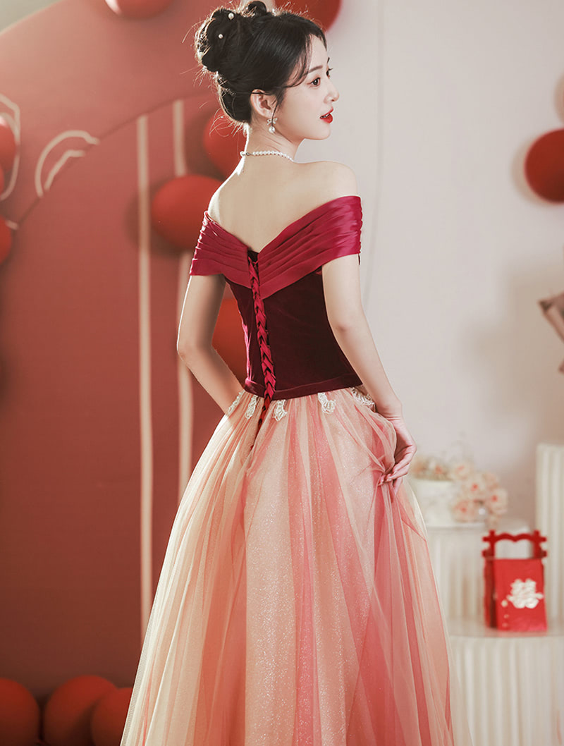 Sweet Princess Off the Shoulder Red Tulle Evening Cocktail Formal Dress04