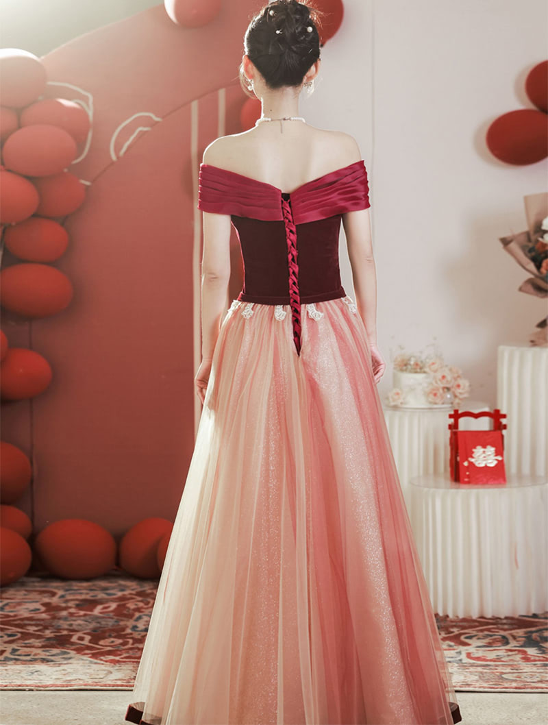 Sweet Princess Off the Shoulder Red Tulle Evening Cocktail Formal Dress01