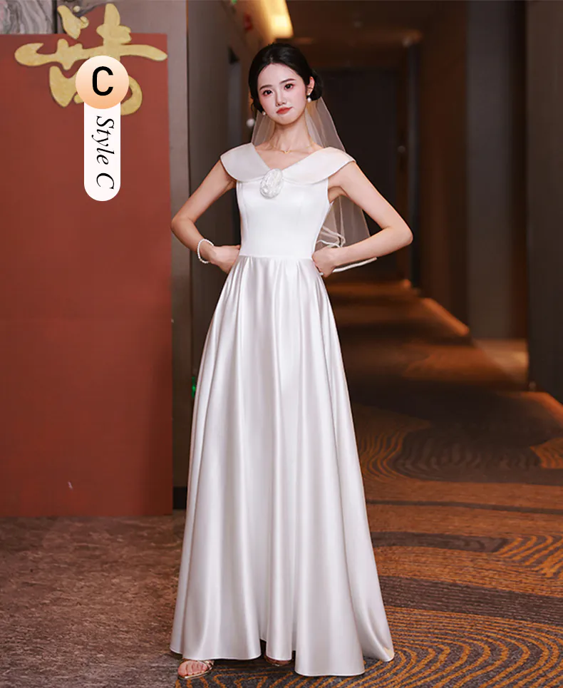 Sweet-White-Satin-Wedding-Guest-Party-Bridesmaid-Dress-with-Short-Sleeves16