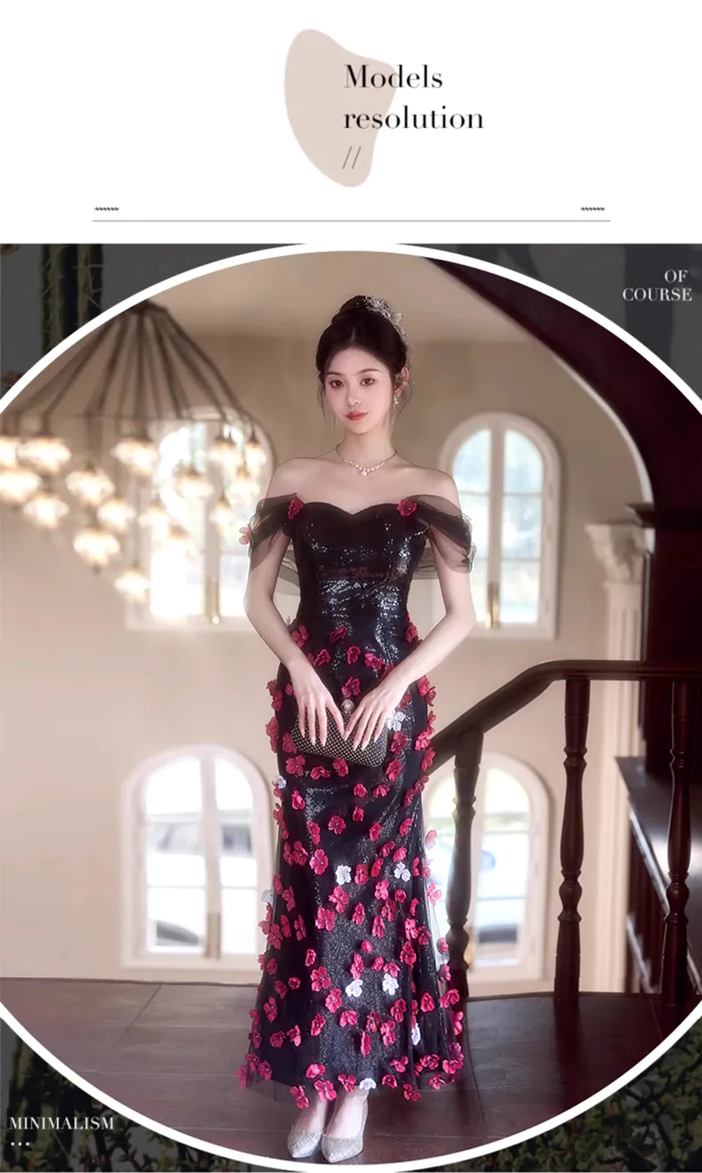 Vintage-Black-Off-Shoulder-3D-Floral-Sequin-Tulle-Formal-Evening-Dress10