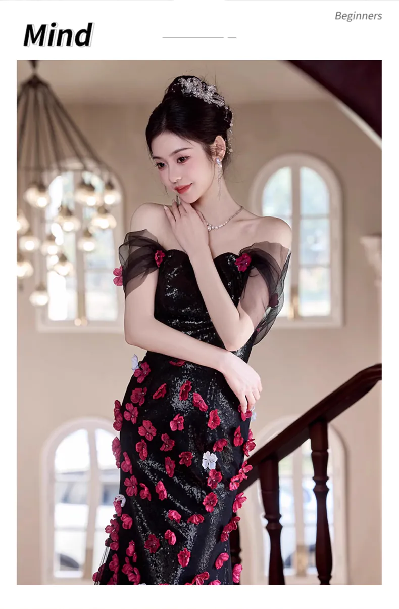 Vintage-Black-Off-Shoulder-3D-Floral-Sequin-Tulle-Formal-Evening-Dress11
