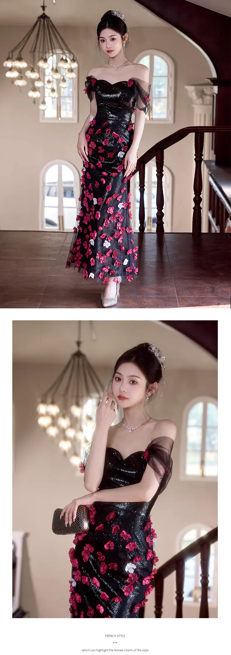 Vintage-Black-Off-Shoulder-3D-Floral-Sequin-Tulle-Formal-Evening-Dress12