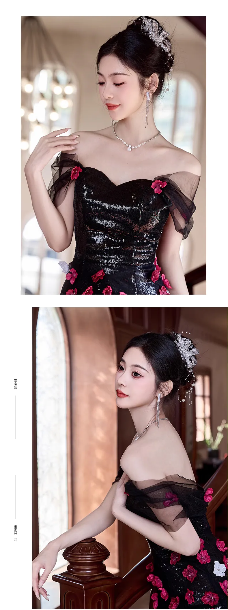 Vintage-Black-Off-Shoulder-3D-Floral-Sequin-Tulle-Formal-Evening-Dress13