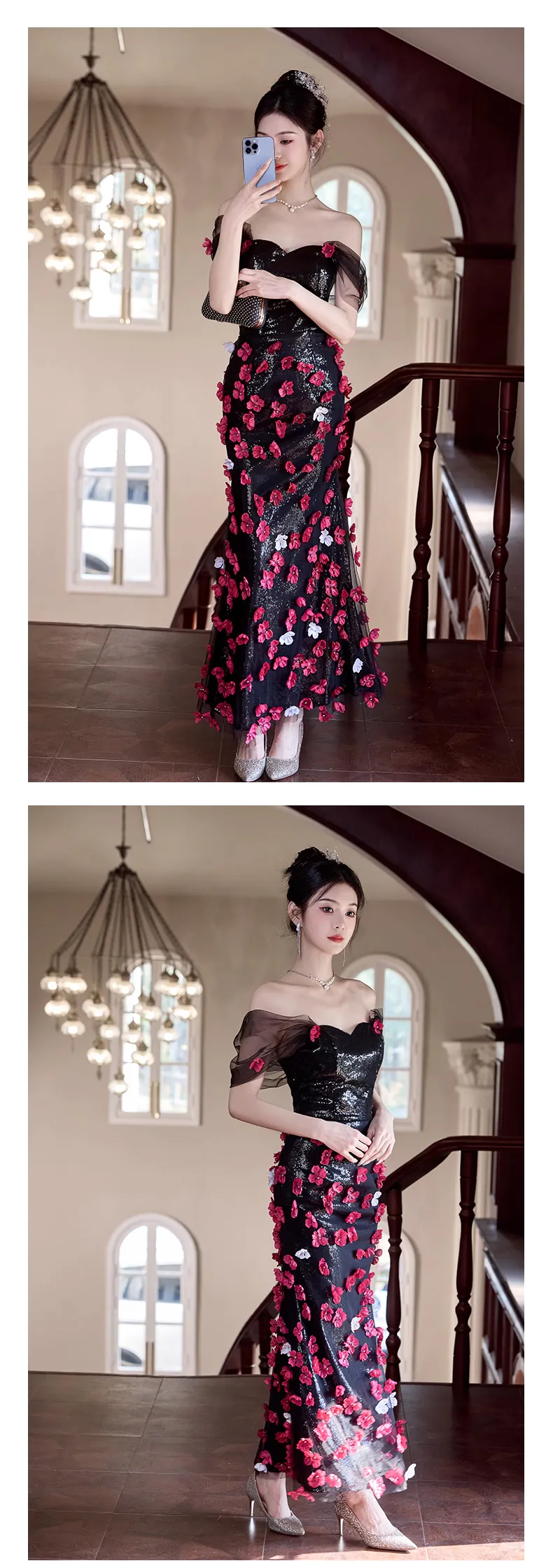 Vintage-Black-Off-Shoulder-3D-Floral-Sequin-Tulle-Formal-Evening-Dress14