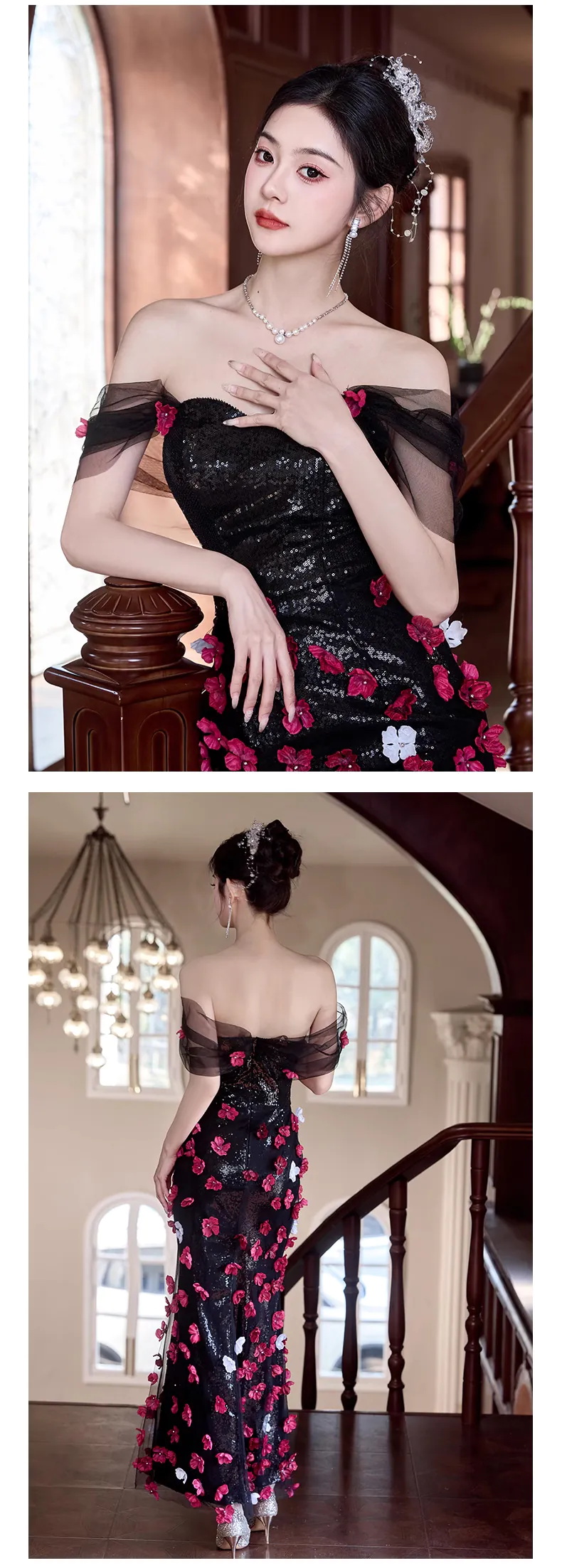 Vintage-Black-Off-Shoulder-3D-Floral-Sequin-Tulle-Formal-Evening-Dress15