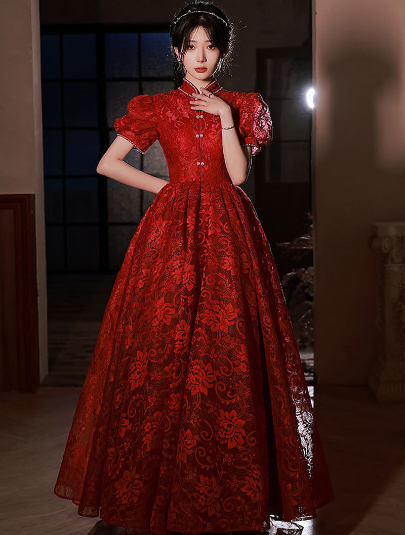 Aesthetic Embroidered Red Prom Dress for Wedding Banquet Party01