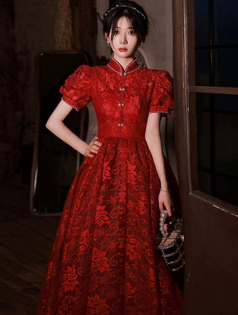 Aesthetic Embroidered Red Prom Dress for Wedding Banquet Party04