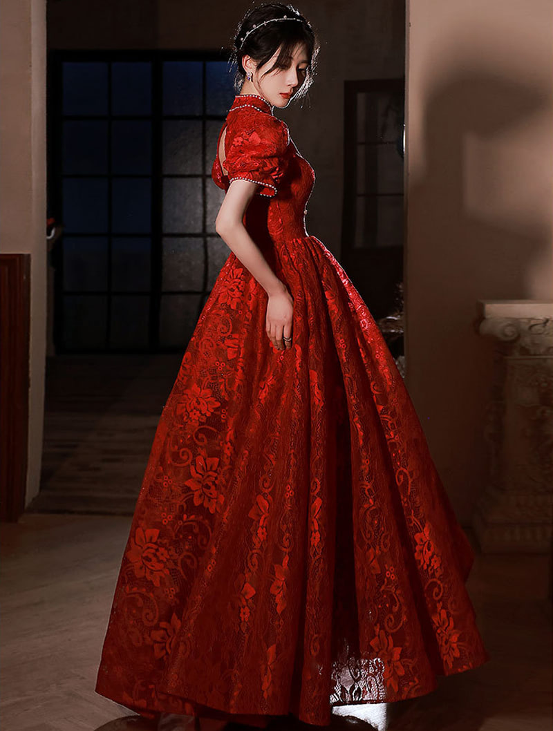 Aesthetic Embroidered Red Prom Dress for Wedding Banquet Party01