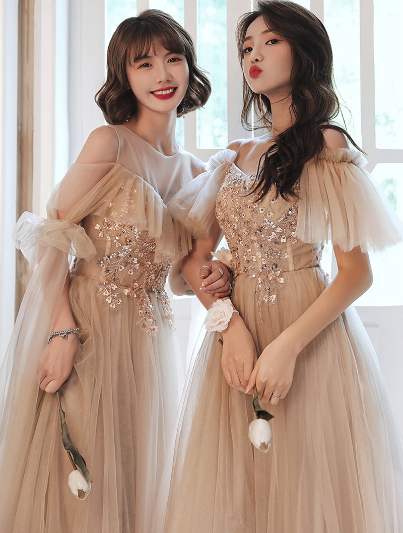 Charming Embroidery Ruffle Lace Long Bridesmaid Dress Ball Gown01