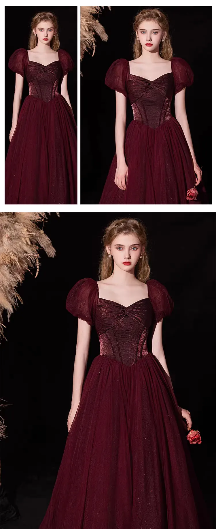 Golden Cherries Puff Sleeve Tulle Dress