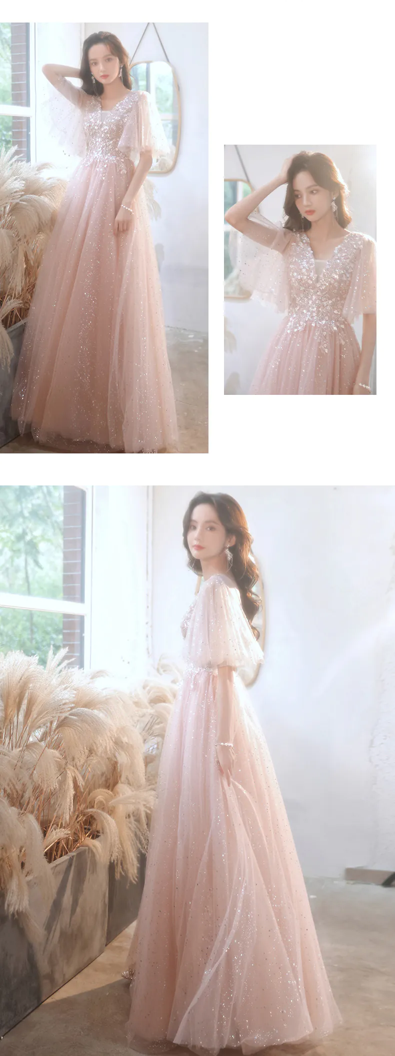 Classy-Flutter-Sleeve-Pink-Tulle-Formal-Evening-Party-Dress-Ball-Gown11