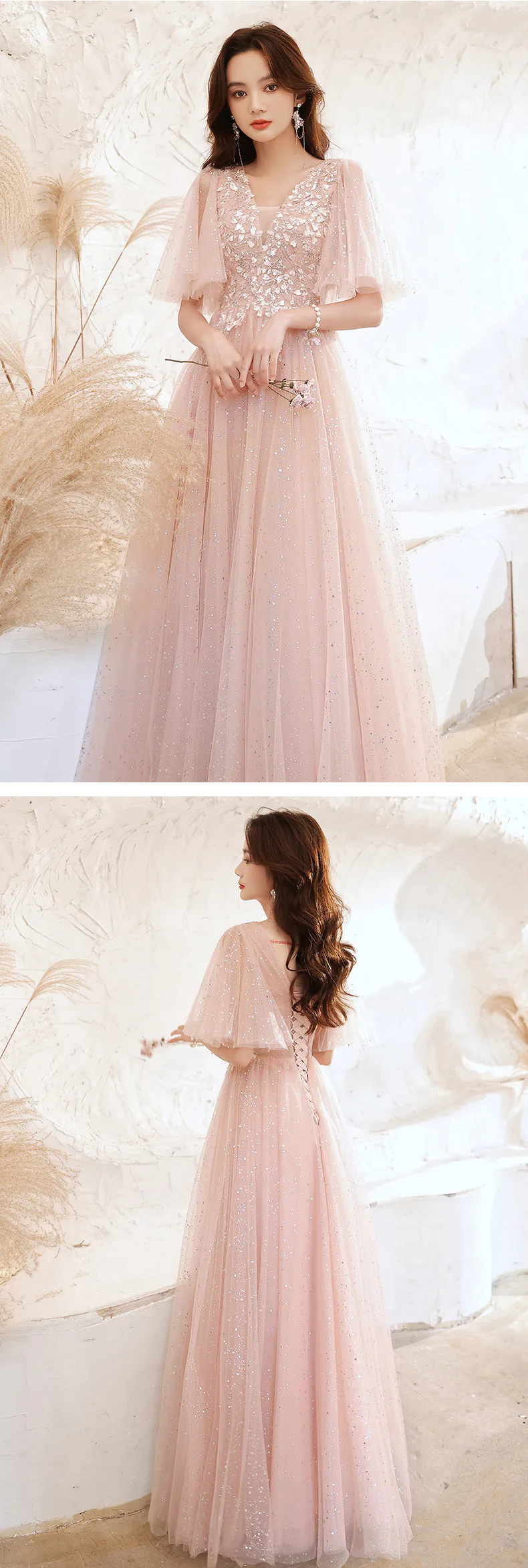 Classy-Flutter-Sleeve-Pink-Tulle-Formal-Evening-Party-Dress-Ball-Gown13