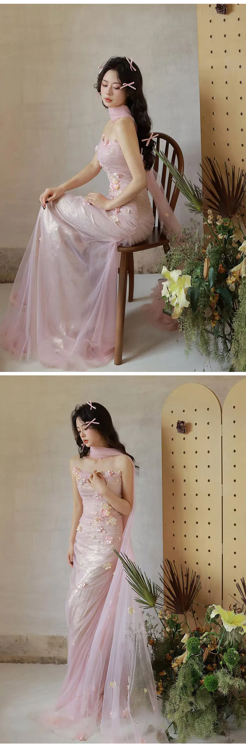 Dreamy-Strapless-Pink-Mermaid-3D-Floral-Cocktail-Evening-Party-Dress11