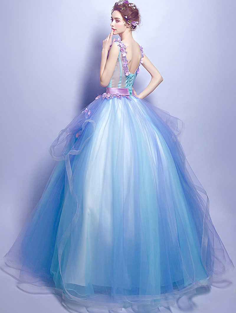 Fairy Flower Blue Lace Long Dress for Banquet Party Show Wedding05