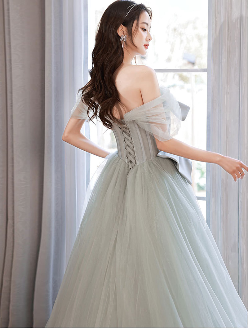 Fairy Green Tulle Party Long Formal Evening Dress with Sleeves05