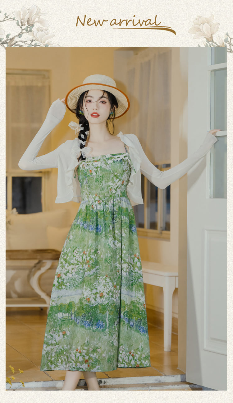 Ladies-Aesthetic-Green-Oil-Painting-Slip-Dress-with-Cardigan-Outfits06