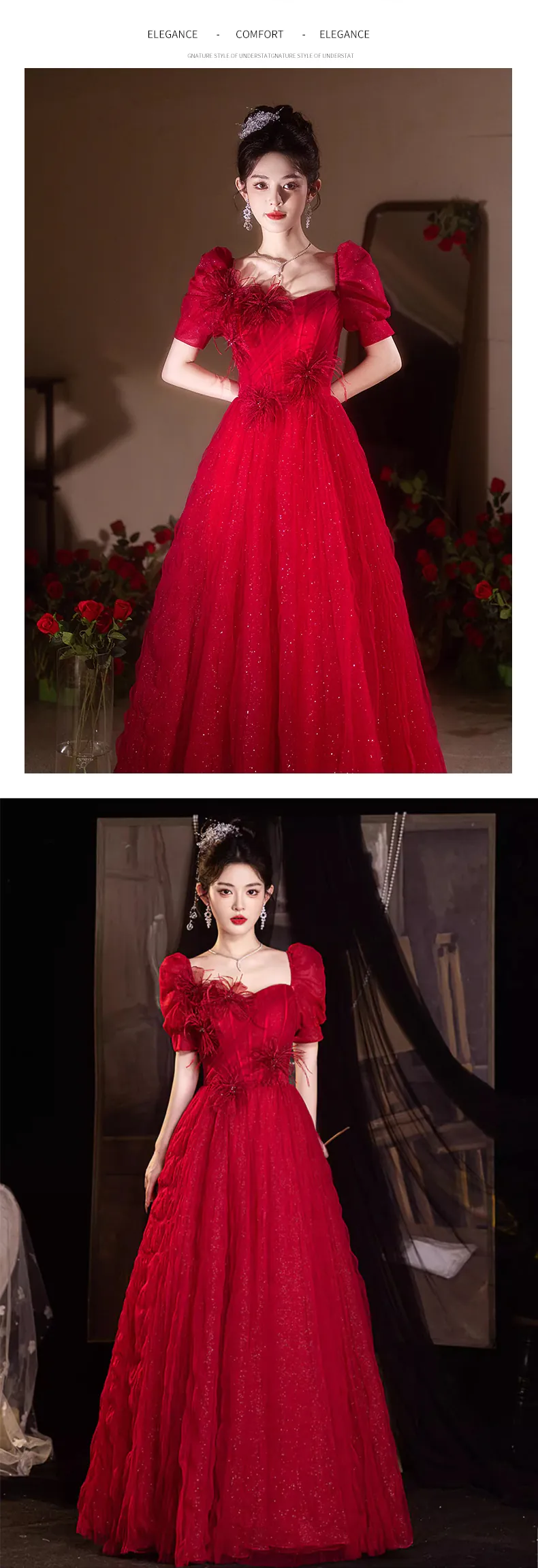 Romantic-Short-Sleeve-Wine-Red-Long-Tulle-Formal-Dress-Evening-Party-Gown10