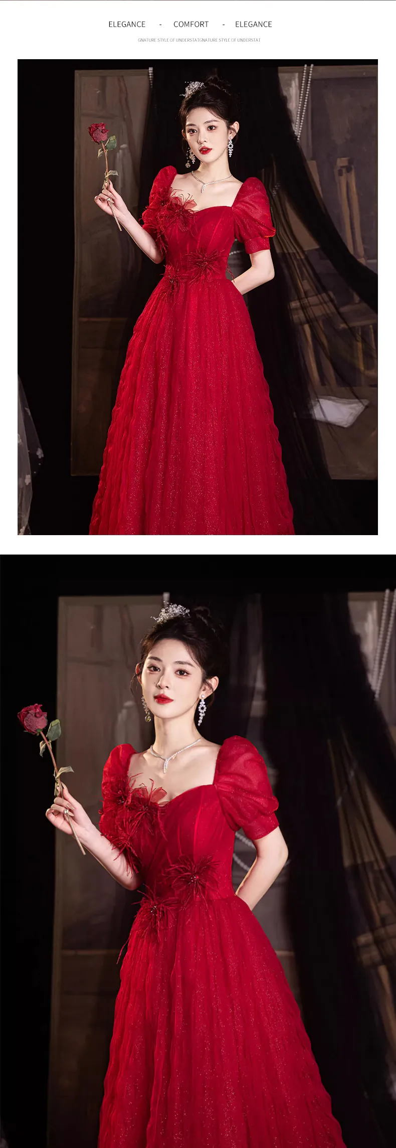 Romantic-Short-Sleeve-Wine-Red-Long-Tulle-Formal-Dress-Evening-Party-Gown11