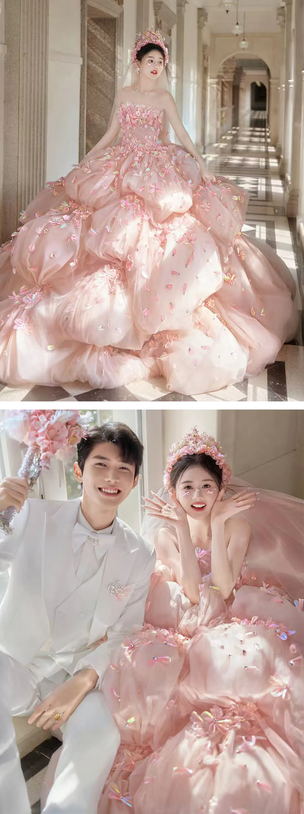 Romantic-Strapless-Pink-Layered-Tulle-Princess-Ball-Gown-with-3D-Floral10
