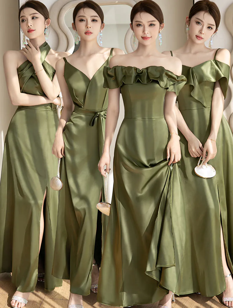 Simple Emerald Green Satin Boho Wedding Bridesmaid Dress Party Gown01