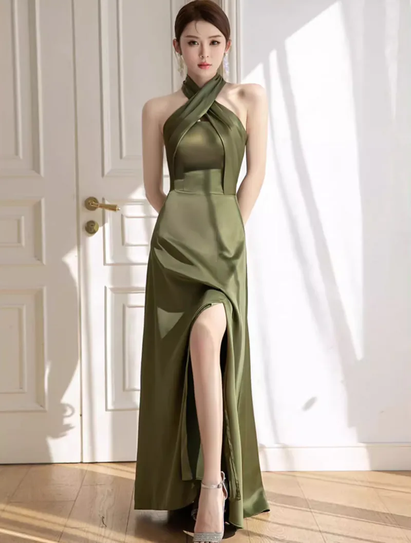 Simple Emerald Green Satin Boho Wedding Bridesmaid Dress Party Gown02