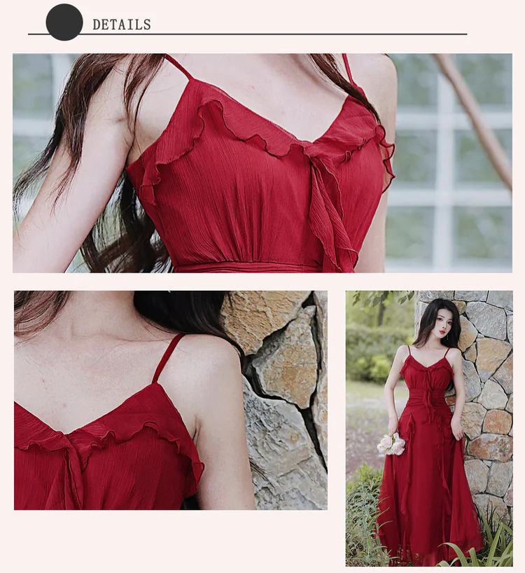 Vintage-French-Style-Red-V-Neck-Ruffle-Skirt-Casual-Beach-Slip-Sundress08