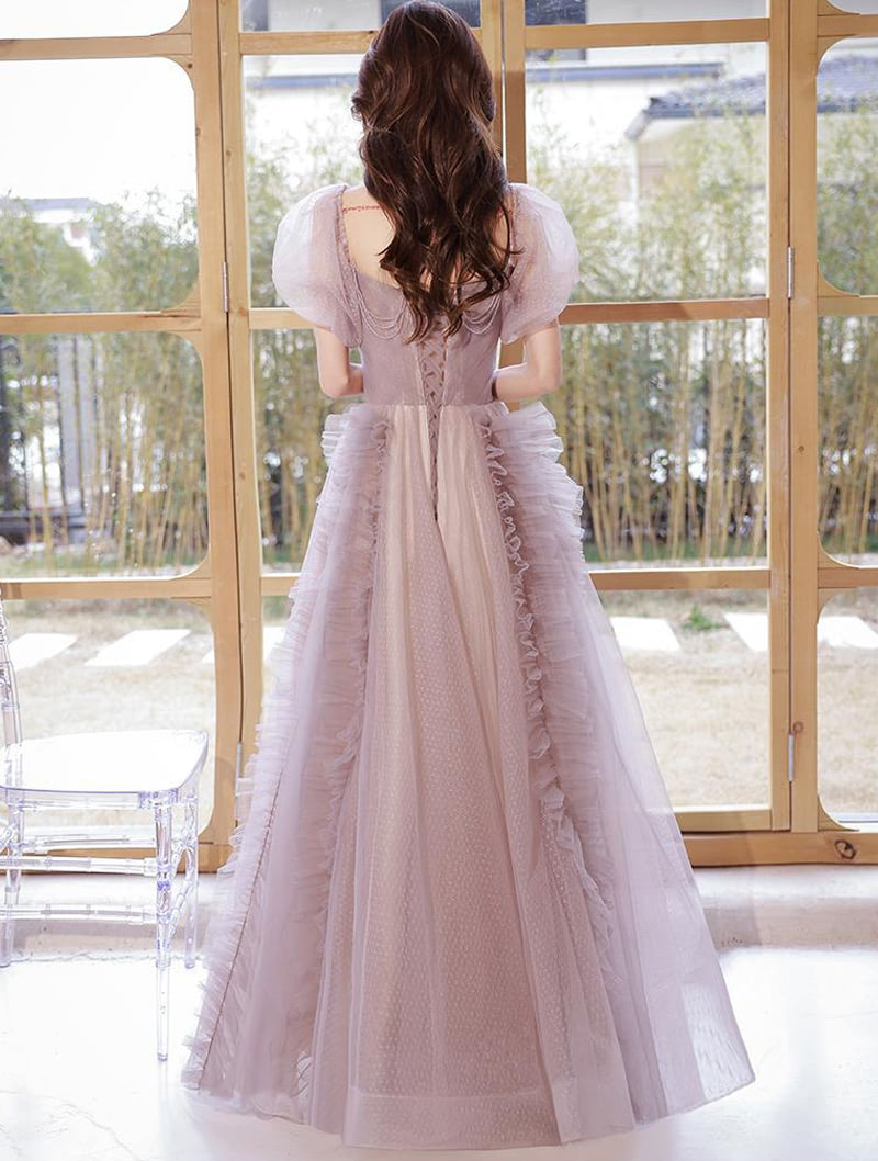 Vintage Style Pink Long Formal Evening Party Dress with Sleeves05