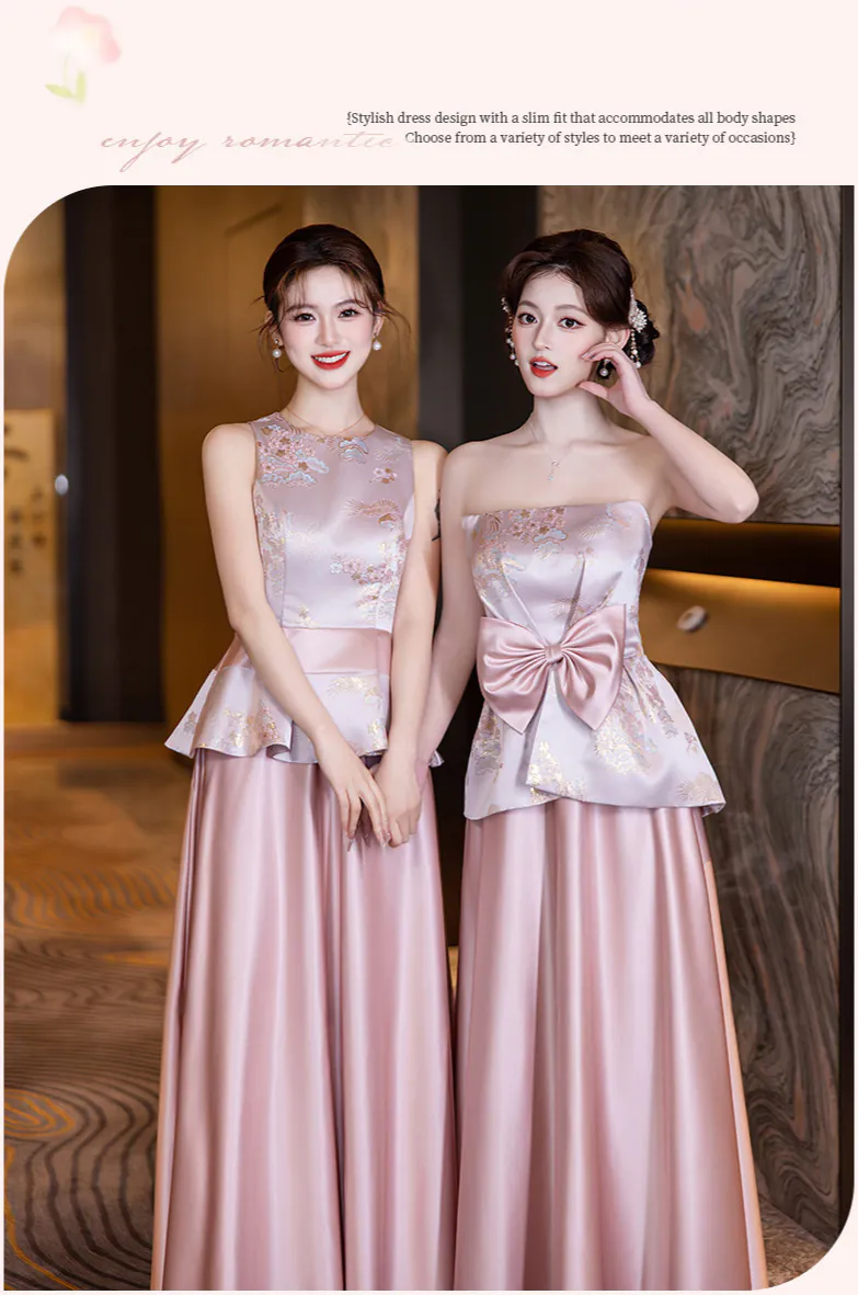 Charming-Pink-Chinese-Bridal-Party-Outfit-Brocade-Satin-Bridesmaid-Dress09