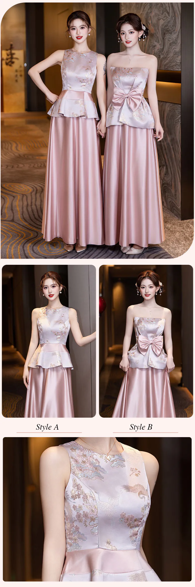 Charming-Pink-Chinese-Bridal-Party-Outfit-Brocade-Satin-Bridesmaid-Dress10