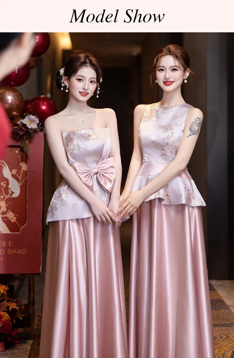 Charming-Pink-Chinese-Bridal-Party-Outfit-Brocade-Satin-Bridesmaid-Dress11