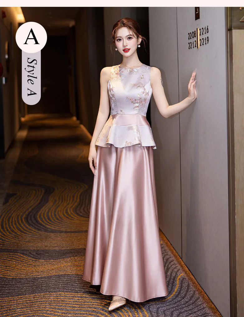 Charming-Pink-Chinese-Bridal-Party-Outfit-Brocade-Satin-Bridesmaid-Dress13
