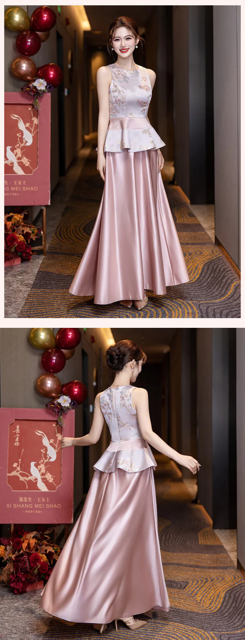 Charming-Pink-Chinese-Bridal-Party-Outfit-Brocade-Satin-Bridesmaid-Dress14