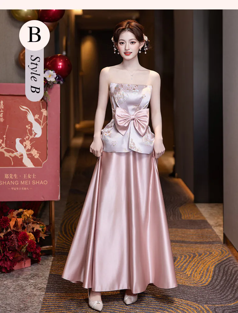 Charming-Pink-Chinese-Bridal-Party-Outfit-Brocade-Satin-Bridesmaid-Dress15