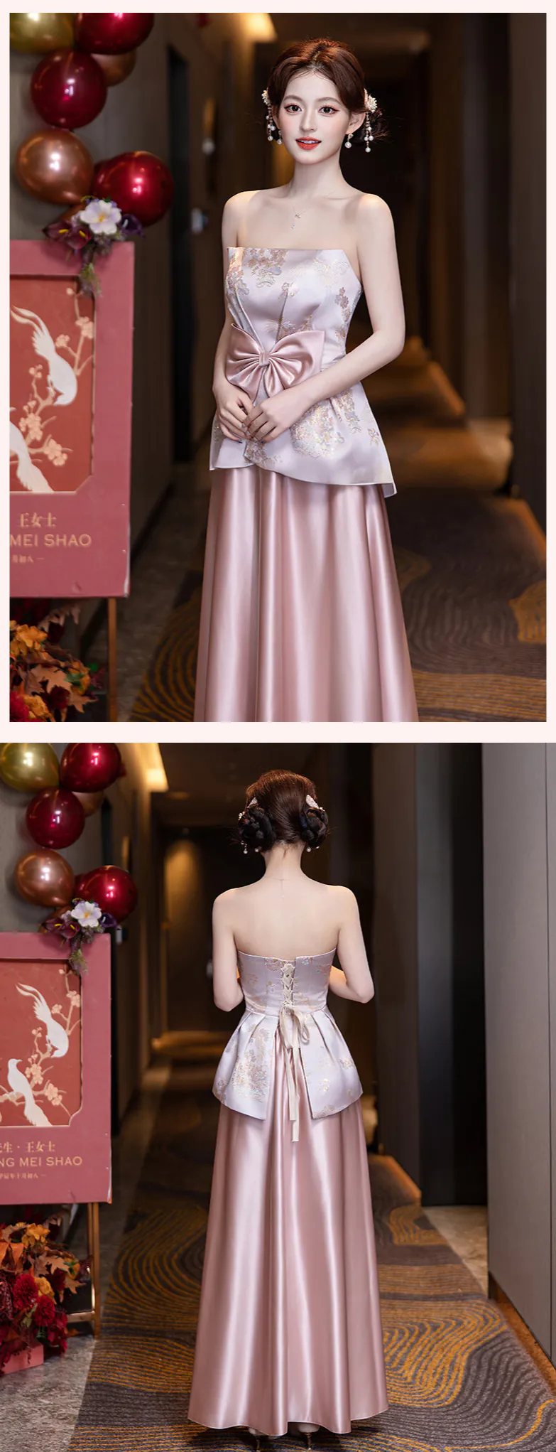 Charming-Pink-Chinese-Bridal-Party-Outfit-Brocade-Satin-Bridesmaid-Dress16