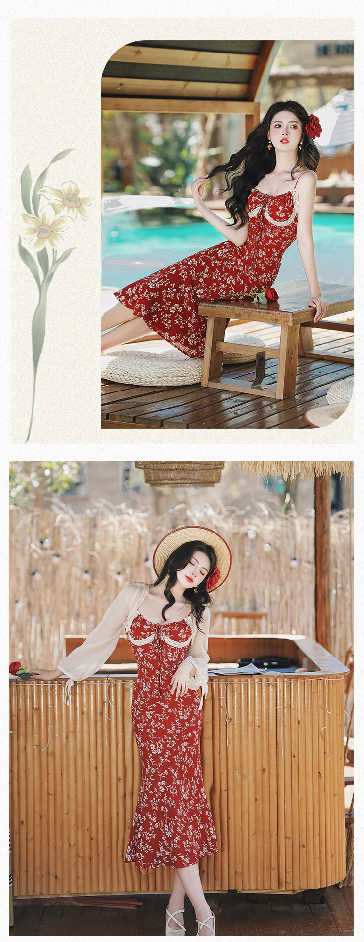 Cottagecore-French-Vintage-Red-Floral-Casual-Strap-Dress-with-Cardigan-Set11