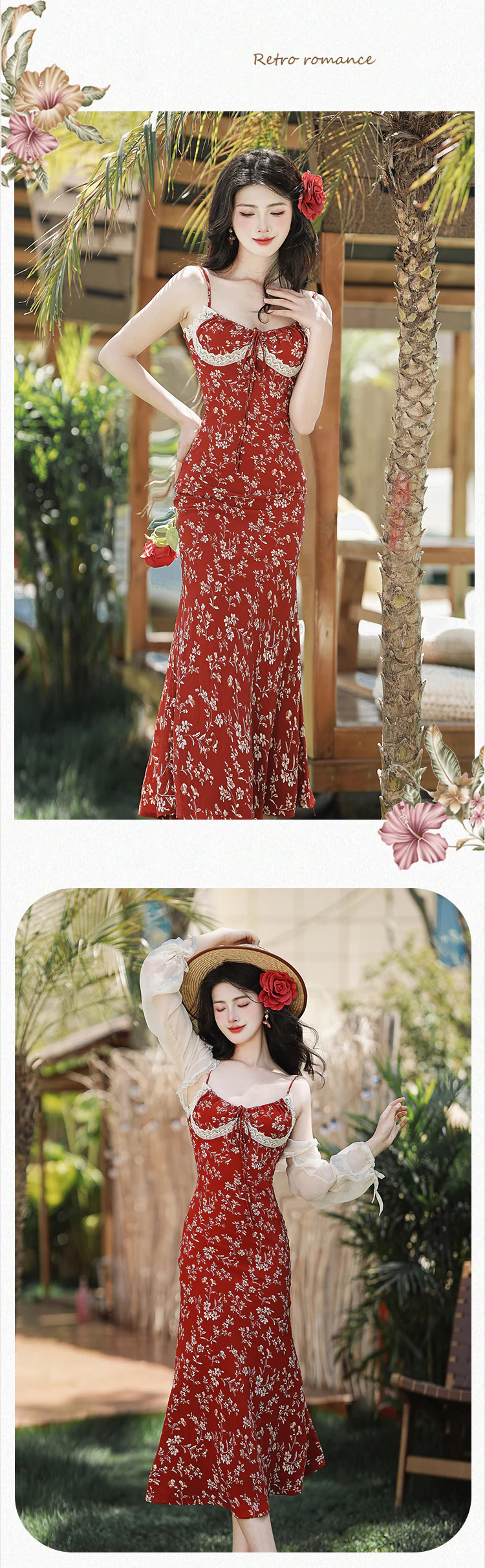 Cottagecore-French-Vintage-Red-Floral-Casual-Strap-Dress-with-Cardigan-Set12