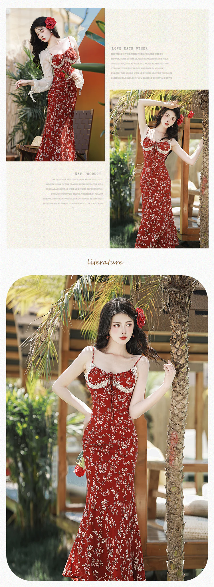 Cottagecore-French-Vintage-Red-Floral-Casual-Strap-Dress-with-Cardigan-Set14