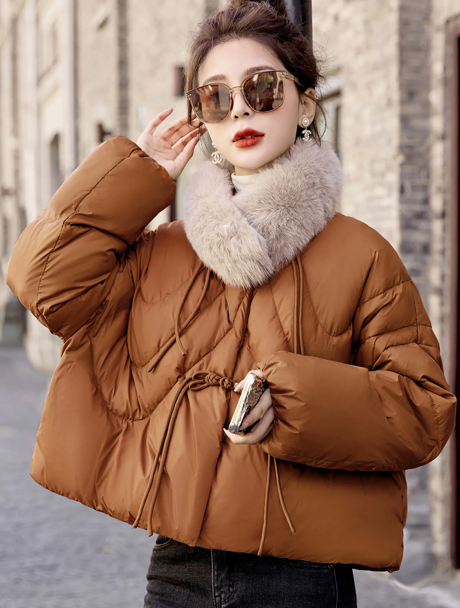 Cozy Fur Collar White Duck Down Pankou Puffer Jacket for Ladies02