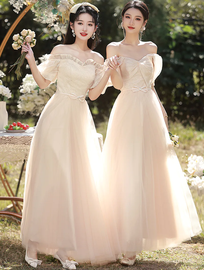 Fairy Champagne Bridesmaid Dress Modest Wedding Guest Evening Gown01