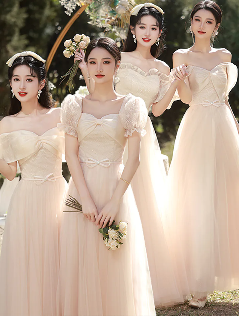 Fairy Champagne Bridesmaid Dress Modest Wedding Guest Evening Gown02
