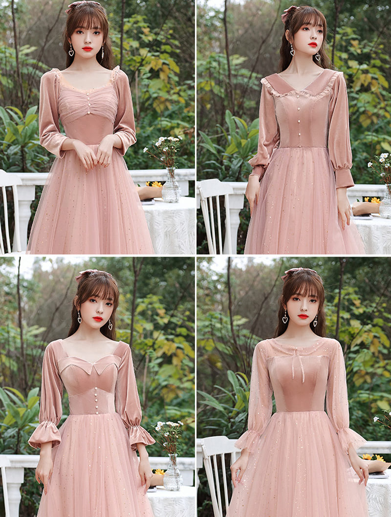 Long Sleeve Velvet Bridesmaid Dress Wedding Guest Formal Gown01