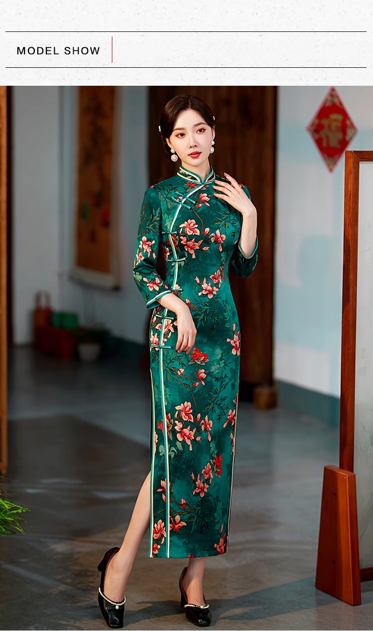 Mandarin-Collar-Short-Sleeve-Floral-Slit-Cheongsam-Qipao-Long-Dress13