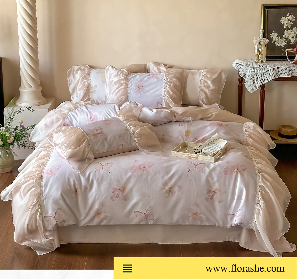 Modern-Style-Floral-Butterfly-Print-Cotton-Bedding-Set-Full-Queen-King-Size10