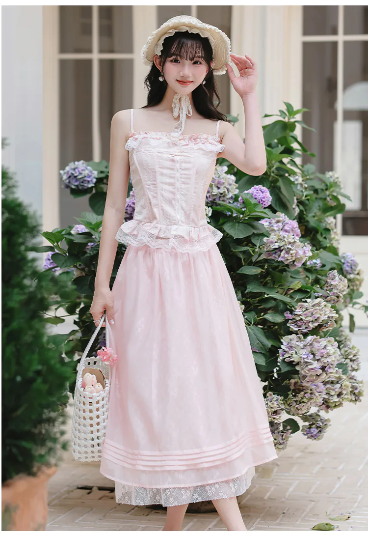 Romantic-Pastel-Pink-Floral-Camisole-Top-Layered-Skirt-Sheer-Cardigan-Set12