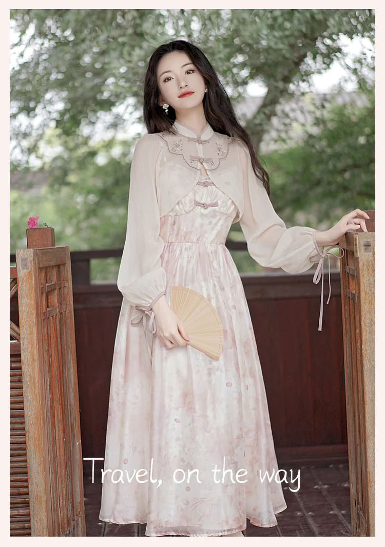Romantic-Soft-Pink-Floral-Casual-Dress-with-Chiffon-Sun-Protection-Top07