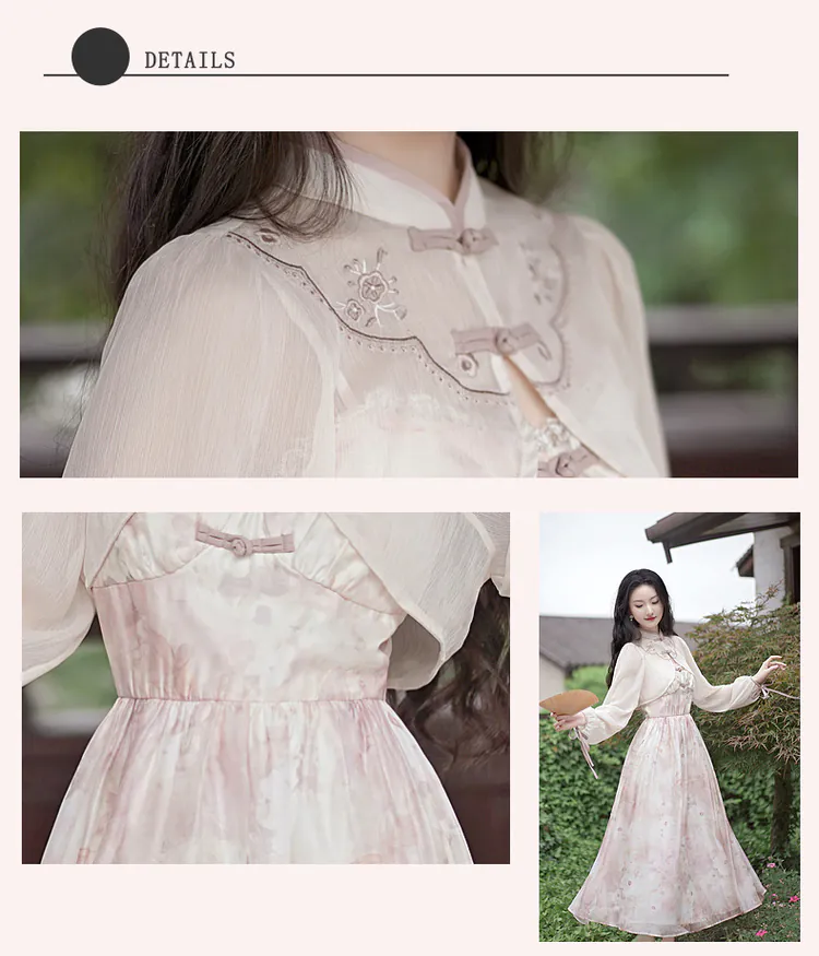 Romantic-Soft-Pink-Floral-Casual-Dress-with-Chiffon-Sun-Protection-Top09