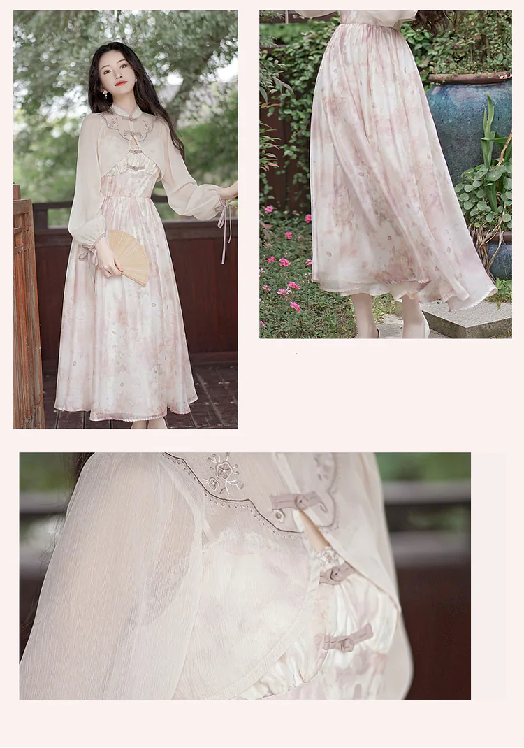 Romantic-Soft-Pink-Floral-Casual-Dress-with-Chiffon-Sun-Protection-Top10