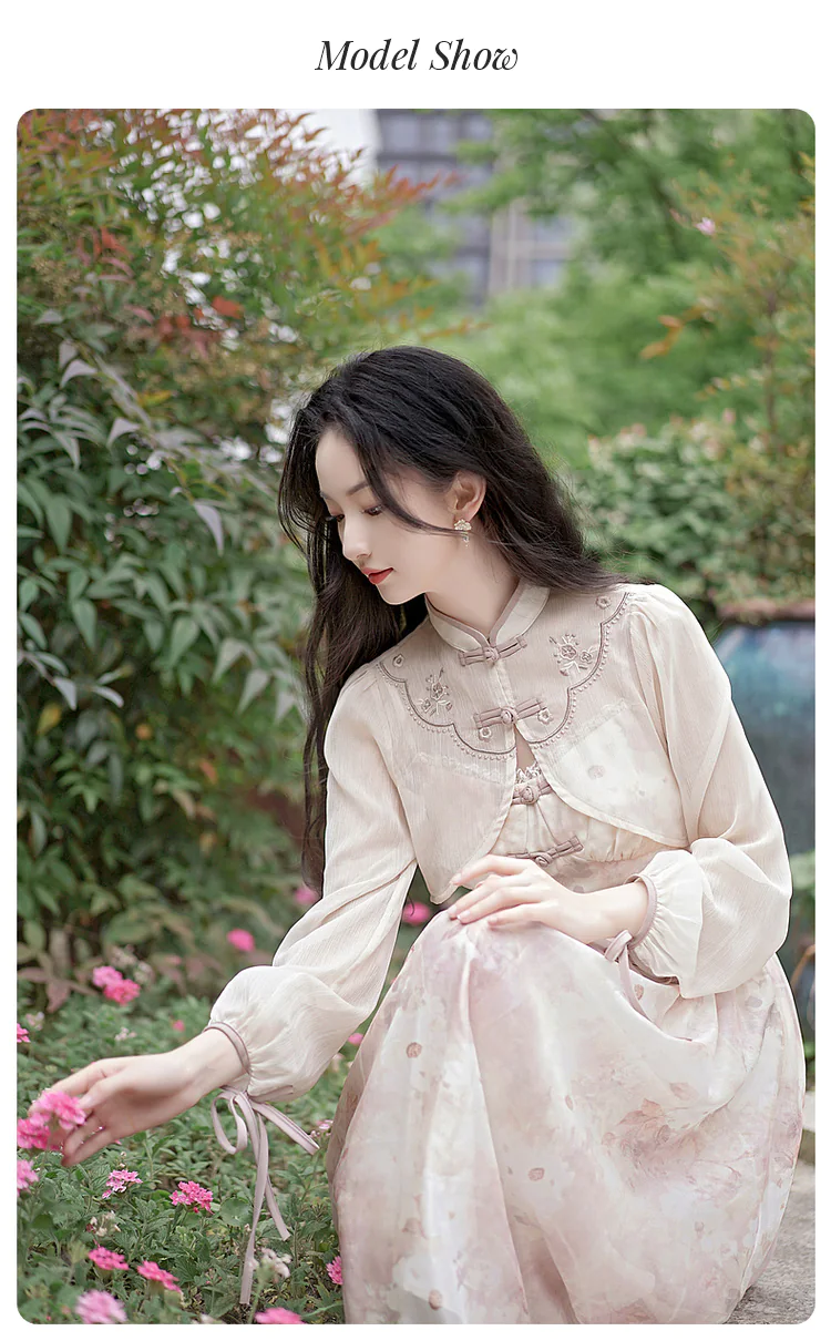 Romantic-Soft-Pink-Floral-Casual-Dress-with-Chiffon-Sun-Protection-Top11
