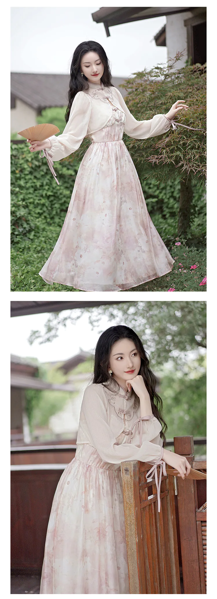 Romantic-Soft-Pink-Floral-Casual-Dress-with-Chiffon-Sun-Protection-Top14